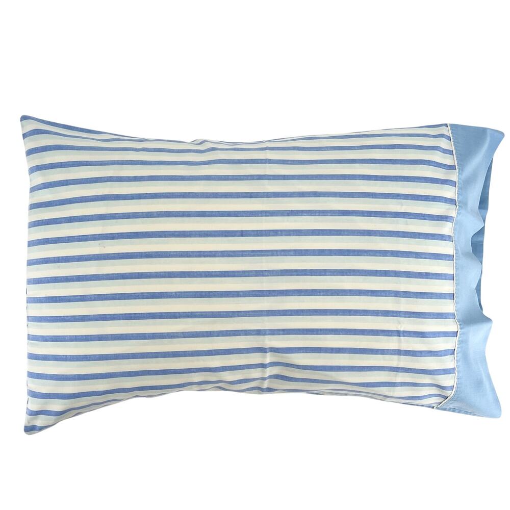 70s blue striped pillowcase Dantrel by Dan River 1970s vintage